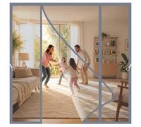 Mosquitera Puerta Doble Magnetic Gris 155x275cm Fácil de plegar y guardar cuando no se utiliza para Balcón y Puerta de Sótano Doble