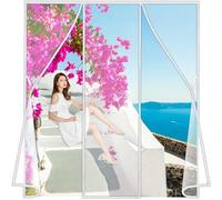 Mosquitera puerta doble Magnetica, 140x190cm Adsorción Magnética Plegable Anti Mosquito Insecto Mosquitera, para Puertas de Salón Balcón Corredor LF2C1 Blanco