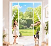 Mosquitera Puerta Doble Magnetica Corredera Blanco 200x185cm Fácil de plegar y guardar cuando no se utiliza para Diseñado para cerramientos de cristal y balcones gran formato
