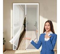 Mosquitera Puerta Magnetica 100 x 201 cm con Imanes, Cierra Automáticamente Cortina Mosquitera Exterior Fácil de Instalar, Antimosquitos, Malla Fina Adiós a Los Mosquitos, Blanco