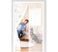 Mosquitera Puerta Magnetica 105 x 215 cm Cierre Automático con Imanes y Pesos, Taladrar Fácil de Instalar Mantiene Cortina Magnética Puerta Doble para Dormitorio, Blanco