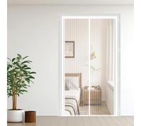 Mosquitera Puerta Magnetica 105 x 215 cm Cierre Automático con Imanes y Pesos, Taladrar Fácil de Instalar Mantiene Mosquitera para Puertas para Balcón, Cocina, Blanco