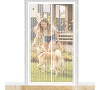 Mosquitera Puerta Magnetica 105 x 215 cm Cierre Automático con Imanes y Pesos, Taladrar Fácil de Instalar Mantiene Versión Actualizada Puerta para Dormitorio, Blanco
