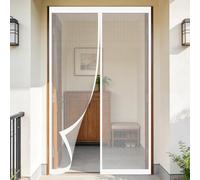 Mosquitera Puerta Magnética 110 x 125 cm Junta Magnética de Arriba a Abajo, sin Taladrar, Transpirables, Resistente Al Viento Mosquitera para Puerta para Corredera, Blanco