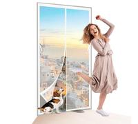 Mosquitera Puerta Magnetica 130 x 145 cm Cierre Automático, sin Taladrar Cortina Mosquitera Magnética Fácil de Instalar, Antimosquitos, Malla Fina para Garaje O Patio, Blanco