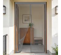 Mosquitera Puerta Magnética 130 x 175 cm Junta Magnética de Arriba a Abajo, sin Taladrar, Transpirables, Resistente Al Viento Mosquitera para Puerta para Corredera, Gris