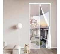 Mosquitera Puerta Magnetica 143 x 184 cm Cierre Automático con Imanes y Pesos, Taladrar Fácil de Instalar Mantiene Cortina Mosquitera Puerta Exterior para Dormitorio, Blanco