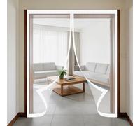 Mosquitera Puerta Magnética 150 x 150 cm Junta Magnética de Arriba a Abajo, sin Taladrar, Transpirables, Resistente Al Viento Mosquitera Reversible para Puerta Corredera, Blanco