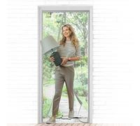 Mosquitera Puerta Magnetica 155x205 cm, Mosquiteras para Puertas Gris, Cierre Automático, Instalación Sin Taladrar, Tallas Múltiples, Segura para Niños y Mascotas, Aire Fresco Circulante