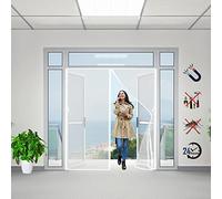 Mosquitera puerta magnetica, 155x205cm Malla de Fibra Impenetrable Súper Resistente, Rollos Cinta Adhesiva Desprendible, Totalmente Magnética, Cierre Automático (Blanca)
