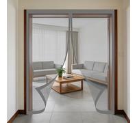 Mosquitera Puerta Magnética 160 x 235 cm Junta Magnética de Arriba a Abajo, sin Taladrar, Transpirables, Resistente Al Viento Mosquitera Reversible para Puerta Corredera, Gris