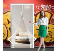 Mosquitera Puerta Magnética 200 x 191 cm Se Cierra Automáticamente Cortinas Antimoscas Puerta Exterior para Puertas de Balcones, Sótanos y Terrazas, Blanco