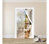 Mosquitera Puerta Magnetica 69 x 262 cm Cierre Automático con Imanes y Pesos, Taladrar Fácil de Instalar Mantiene Mosquitera Imantada Puerta para Dormitorio, Blanco