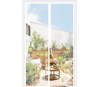 Mosquitera Puerta Magnetica 75x200cm, Cortina Antimoscas de Malla Antimosquitos con Iman,Cierre automático, No Requiere Herramientas, Fácil de Instalar, Rayas Blancas