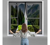 Mosquitera Puerta Magnética 76 x 96 cm Reforzada Antidesgarro Cortina Puerta Exterior Magnética con Ganchos y Cinta de Montaje para Puerta de Terraza Caravana, Negro