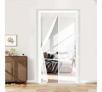 Mosquitera Puerta Magnetica 79 x 242 cm Cierre Automático con Imanes y Pesos, Taladrar Fácil de Instalar Mantiene Cortina Contra Mosquitos con Imanes para Dormitorio, Blanco
