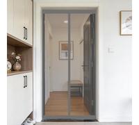 Mosquitera Puerta Magnética 90 x 135 cm Junta Magnética de Arriba a Abajo, sin Taladrar, Transpirables, Resistente Al Viento Mosquitera para Puerta Exterior, Gris