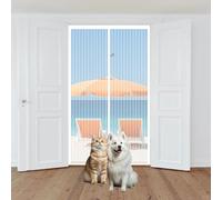 Mosquitera Puerta Magnética 90 x 165 cm Transpirables Antimosquitos, Sin Taladros, Magnético Automático, Con Velcra, Puerta de Malla Magnética para Ventanas y Balcón, Blanco