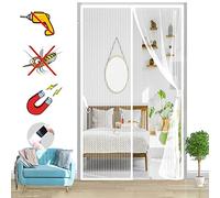 Mosquitera Puerta Magnetica, Adsorción Magnética Anti Mosquito Insecto Mosquitera Plegable, Corredera Cortina Magnética, para Puertas de Sala Balcón-White-A|| 75x205cm(29x80inch)