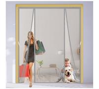 Mosquitera Puerta Magnética con Apertura Lateral, Cortina Anti Insectos Sin Taladro con Cierre Adhesivo de 4cm, Incluye Ganchos de Sujeción para Puerta Terraza, Balcón y Corredera,150x190cm,Gris