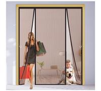 Mosquitera Puerta Magnética con Apertura Lateral, Cortina Anti Insectos Sin Taladro con Cierre Adhesivo de 4cm, Incluye Ganchos de Sujeción para Puerta Terraza, Balcón y Corredera,175x180cm,Marrón