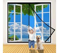 Mosquitera Puerta Magnetica con Imanes, 140x150cm Negro Doble Apertura Lateral, Se Cierra Automáticamente, Cortina Mosquiteras para Puerta Exterior Corredera de Balcón/Patio