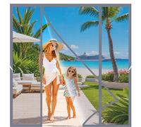 Mosquitera Puertas Dobles Imanes 220x235cm Compatible con puertas dobles grandes de balcón, terraza y salón para Perfecto para salidas a la terraza y porches de verano Gris