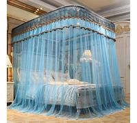 Mosquitera, riel 1.8 m 1.5 m cama de 2 m Hogar en forma de U soporte de acero inoxidable engrosado de tres puertas doble mosquitera azul_2.0m cama 200 * 220cm