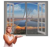 Mosquitera Ventana 110 x 125 cm sin Taladrar Ni Atornillar Pantalla Magnética Ajustable Ventana de Bricolaje Fácil de Ensamblar Autoadhesivo para Balcón Corredera Terraza, Gris