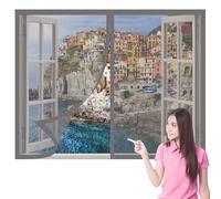 Mosquitera Ventana 115 x 125 cm sin Taladrar Ni Atornillar Mosquitera Ventanas Adhesiva Lavables Adecuada para Decoración Del Hogar, Gris