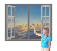 Mosquitera Ventana 125 x 140 cm Protección Contra Mosquitos y Moscas Mosquitera sin Taladrar Fácil de Limpiar para Todas Las Ventanas Interiores y Exteriores, Gris