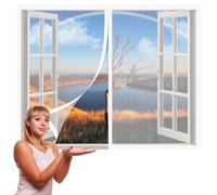 Mosquitera Ventana 140 x 160 cm sin Taladrar Ni Atornillar Pantalla Magnética Ajustable Ventana de Bricolaje Fácil de Ensamblar Autoadhesivo para Balcón Corredera Terraza, Blanco