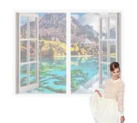 Mosquitera Ventana Ajustable 140 x 136 cm sin Taladrar Pantalla Insectos Proteccn Magn¨¦Tica Ventilación de Verano para Balcones, Puertas y Ventanas, Blanco