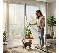 Mosquitera Ventana con Cremallera 50-150cm Mosquitera KING KONG MESH, Fácil de Ensamblar Autoadhesivo Para Ventanas Balcón Patio Oficina Mosquitera Lavable Reutilizable(White,75x125cm)
