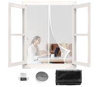 Mosquitera Ventana Enrollable 113 x 140 cm sin Taladrar Magnetica Imantada Exterior Corredera Cierre Magnético Automático para Balcón y Puerta Ventana, Blanco