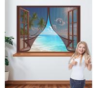 Mosquitera Ventana Magnética 100 x 125 cm Protección Anti-Mosquitos Cortina Mosquitera Magnética Fácil de Limpiar para Ventana Autoadhesiva Ventanas, Marrón