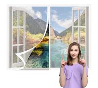 Mosquitera Ventana Magnetica 105 x 110 cm sin Taladrar Ni Atornillar Mosquitera Ventana Magnetica Fácil de Limpiar para Todas Las Ventanas Interiores y Exteriores, Blanco