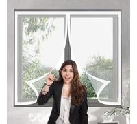Mosquitera Ventana Magnetica 110 x 150 cm Imanes Más Fuertes, Protección Contra Insectos, sin Taladrar Cortina Magnética para Puertas para Correderas, Garaje O Patio, Blanco