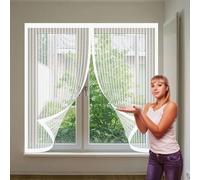 Mosquitera Ventana Magnetica 126 x 136 cm Junta Magnética de Arriba a Abajo, sin Taladrar, Transpirables Mosquitera Magnética para Puertas para Correderas, Garaje O Patio, Blanco