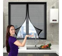 Mosquitera Ventana Magnetica 128 x 167 cm Junta Magnética de Arriba a Abajo, sin Taladrar, Transpirables Cortina Contra Mosquitos para Correderas, Garaje O Patio, Negro