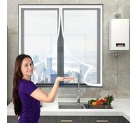 Mosquitera Ventana Magnetica 144 x 143 cm Junta Magnética de Arriba a Abajo, sin Taladrar, Transpirables Cortina Contra Mosquitos para Correderas, Garaje O Patio, Blanco