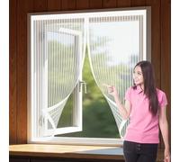 Mosquitera Ventana Magnetica 145 x 160 cm Junta Magnética de Arriba a Abajo, sin Taladrar, Transpirables Cortina Magnética Puerta Exterior para Correderas, Garaje O Patio, Blanco