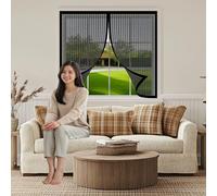 Mosquitera Ventana Magnetica 147 x 124 cm Imanes Más Fuertes, Protección Contra Insectos, sin Taladrar Cortina Mosquitera para Puerta para Correderas, Garaje O Patio, Negro