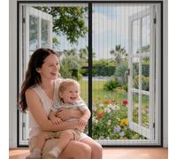 Mosquitera Ventana Magnética 155x140 cm Negro, Sin Taladrar, Cierre Automático con Imanes Fuertes, Malla Ultrafina Antimosquitos Transpirable, Instalación Rápida para Ventanas y Balcón