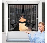 Mosquitera Ventana Magnetica 175 x 180 cm Cierre Automático, sin Taladrar, Antimosquitos, Fácil Instalación, Cortinas Mosquiteras para Puerta de Balcón, Puerta de Patio, Negro