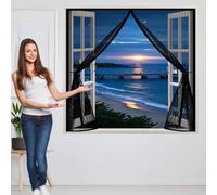 Mosquitera Ventana Magnetica 205 x 144 cm Cierre Automático, sin Taladrar, Antimosquitos, Fácil Instalación, Cortina Anti-Mosquitos para Puerta de Balcón, Puerta de Patio, Negro