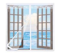 Mosquitera Ventana Magnetica Corredera 115x130cm,Cortinas Mosquitera para Ventana Con Imán,Entre Aire Fresco,Mantiene Insectos, Moscas y Mosquitos Fuera,Blanco