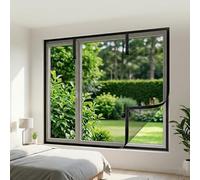 Mosquitera Ventana Medida, Malla de Fibra de Vidrio Autoadhesiva Sin Taladrar, Cortina para Ventanas con Cinta de Gancho y Bucle, Protección Total Anti Insectos(Negro,50x140cm)