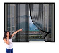 Mosquiteras de Ventanas sin Taladrar 179 x 90 cm sin Taladrar Pantalla Insectos Proteccn Magn¨¦Tica Cierre Magnético de Arriba a Abajo para Todas Las Puertas y Ventanas, Negro