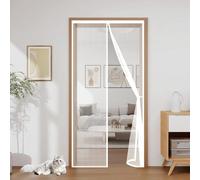 Mosquiteras para Puertas 105 x 215 cm Cierre Automático con Imanes y Pesos, Taladrar Fácil de Instalar Mantiene Cortina Magnética para Puerta para Todos Tamaños Puertas, Blanco
